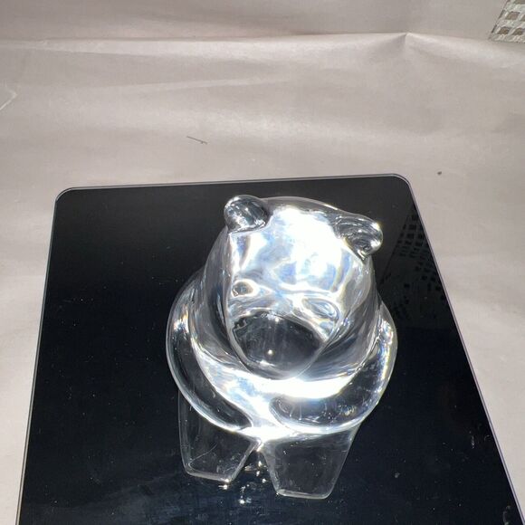 VINTAGE ORREFORS SWEDEN ART GLASS CRYSTAL SITTING BEAR FIGURINE PAPERWEIGHT - Picture 1 of 4